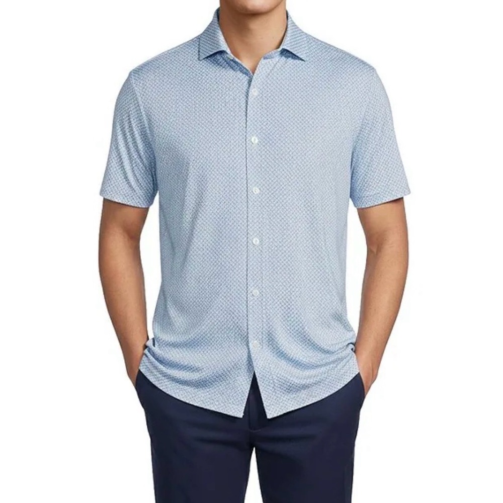 Hart Schaffner Marx Pale Blue Short Sleeve Button-Up with Micro Dot Pattern